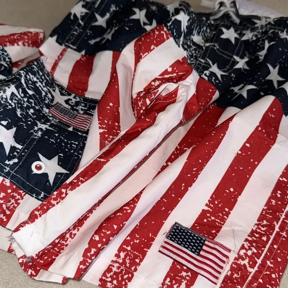 Canyon Red blue and White Board Shorts Swimwear kids size 14/16